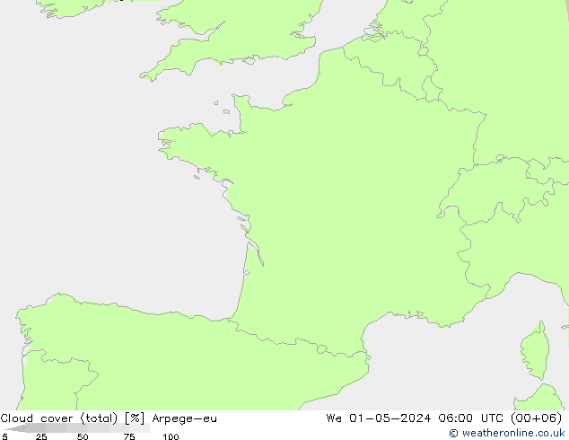 Wolken (gesamt) Arpege-eu Mi 01.05.2024 06 UTC