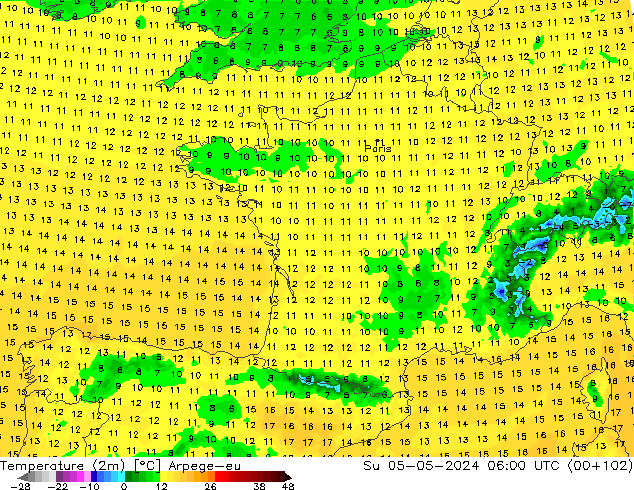 Sıcaklık Haritası (2m) Arpege-eu Paz 05.05.2024 06 UTC