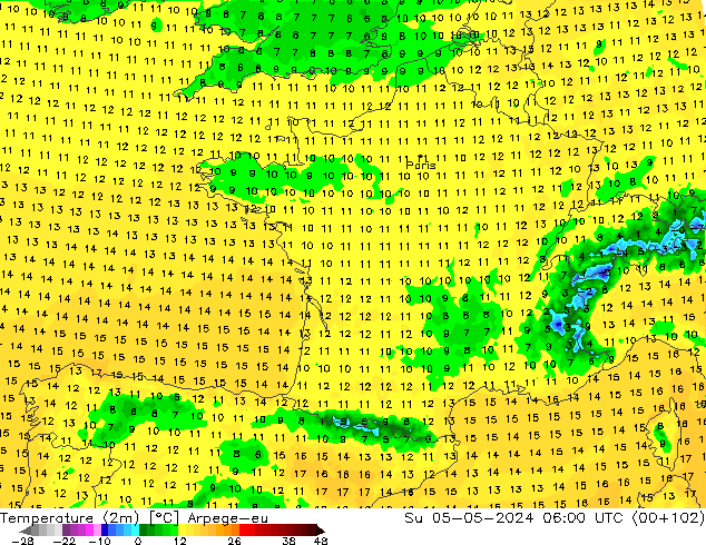 Temperature (2m) Arpege-eu Su 05.05.2024 06 UTC