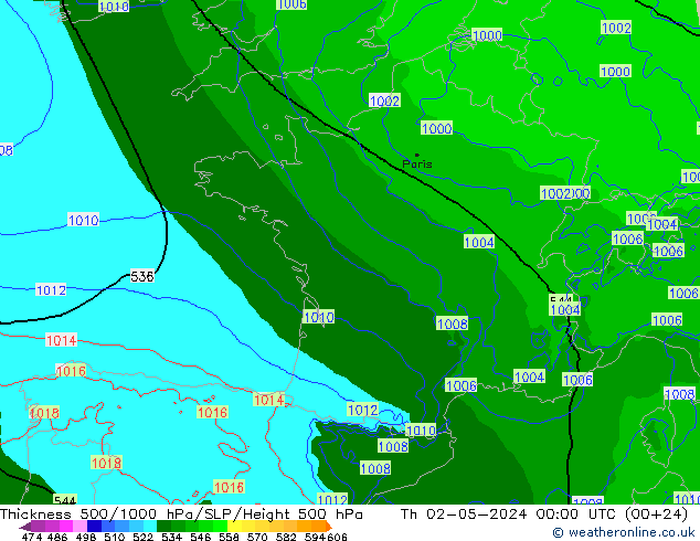 Thck 500-1000hPa Arpege-eu Čt 02.05.2024 00 UTC