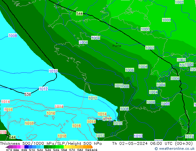 Thck 500-1000hPa Arpege-eu Th 02.05.2024 06 UTC