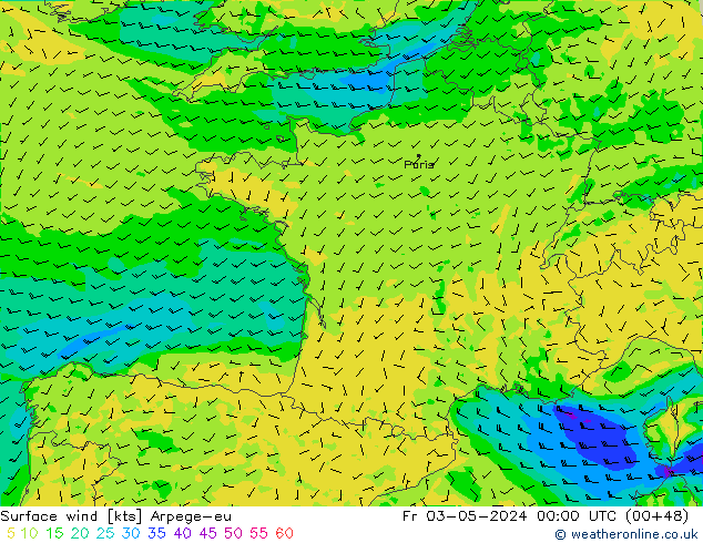 Surface wind Arpege-eu Fr 03.05.2024 00 UTC