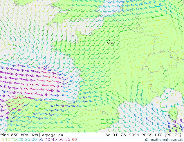 Wind 850 hPa Arpege-eu Sa 04.05.2024 00 UTC