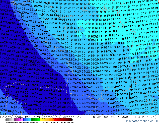 Height/Temp. 500 hPa Arpege-eu Th 02.05.2024 00 UTC