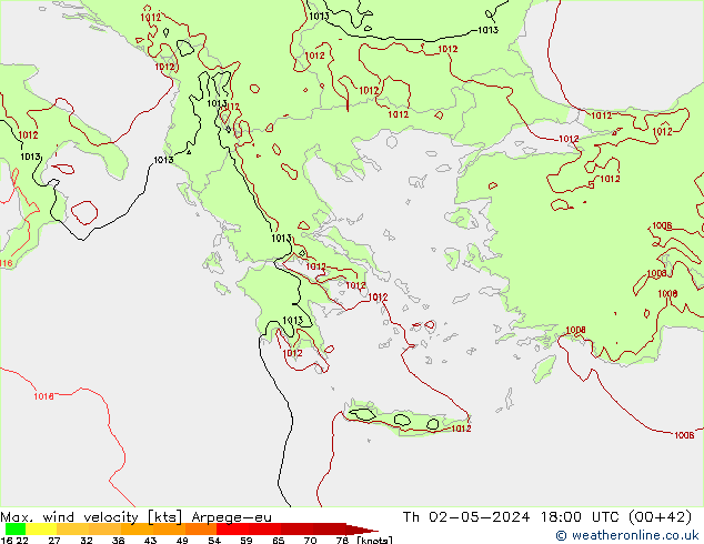 Max. wind velocity Arpege-eu jeu 02.05.2024 18 UTC