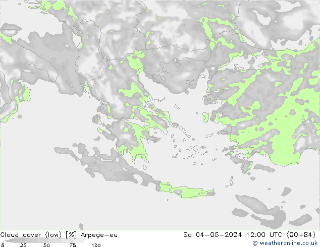 Cloud cover (low) Arpege-eu Sa 04.05.2024 12 UTC