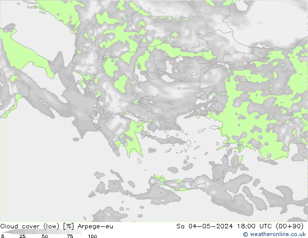 Cloud cover (low) Arpege-eu Sa 04.05.2024 18 UTC