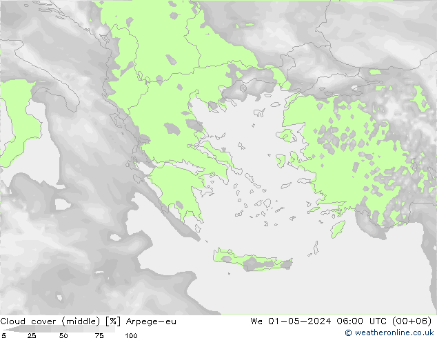 Cloud cover (middle) Arpege-eu We 01.05.2024 06 UTC