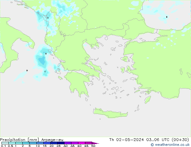 Precipitation Arpege-eu Th 02.05.2024 06 UTC