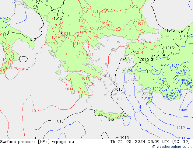 Pressione al suolo Arpege-eu gio 02.05.2024 06 UTC