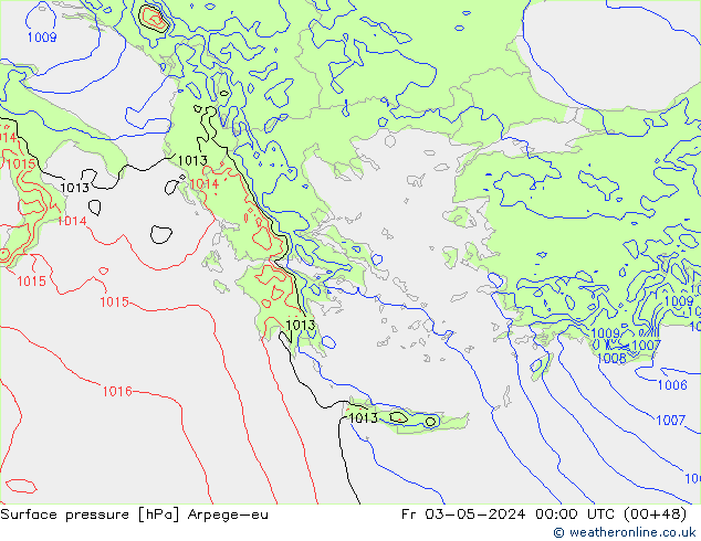 Pressione al suolo Arpege-eu ven 03.05.2024 00 UTC