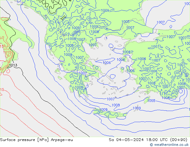 Pressione al suolo Arpege-eu sab 04.05.2024 18 UTC