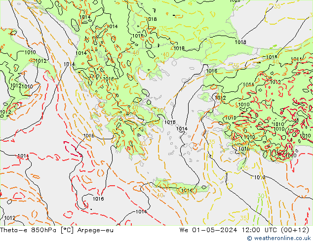 Theta-e 850hPa Arpege-eu mer 01.05.2024 12 UTC