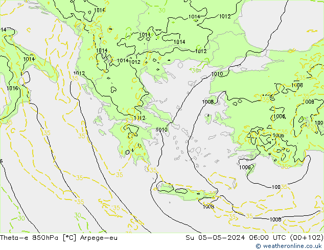 Theta-e 850hPa Arpege-eu Su 05.05.2024 06 UTC