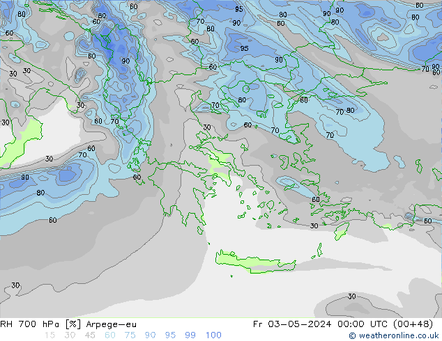 RH 700 hPa Arpege-eu Fr 03.05.2024 00 UTC