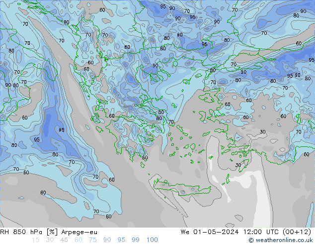 RH 850 hPa Arpege-eu St 01.05.2024 12 UTC