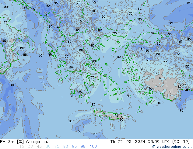 RH 2m Arpege-eu Qui 02.05.2024 06 UTC