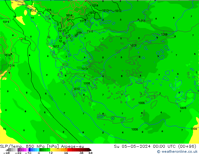 SLP/Temp. 850 hPa Arpege-eu Dom 05.05.2024 00 UTC