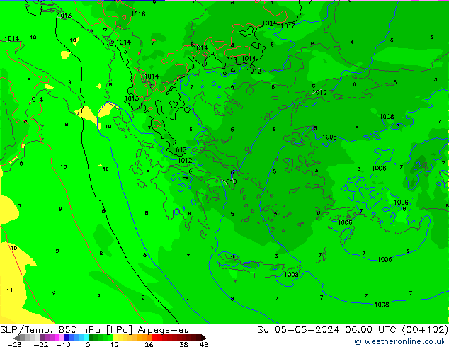 SLP/Temp. 850 hPa Arpege-eu dim 05.05.2024 06 UTC