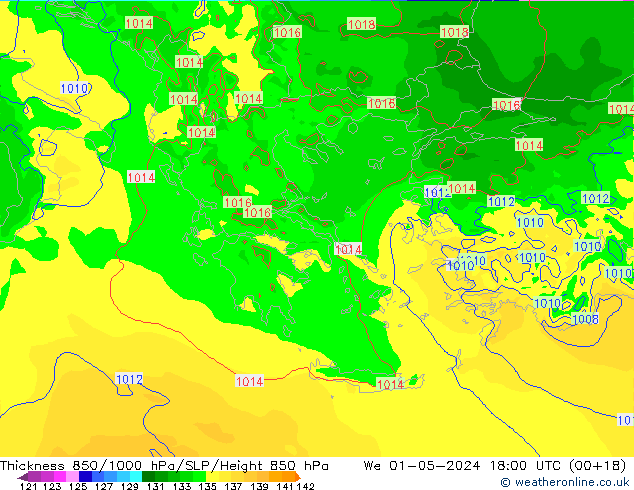 Thck 850-1000 hPa Arpege-eu mer 01.05.2024 18 UTC