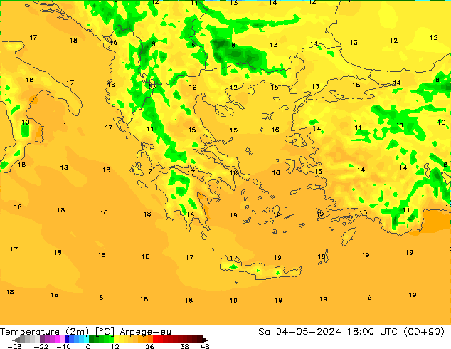 Temperature (2m) Arpege-eu Sa 04.05.2024 18 UTC