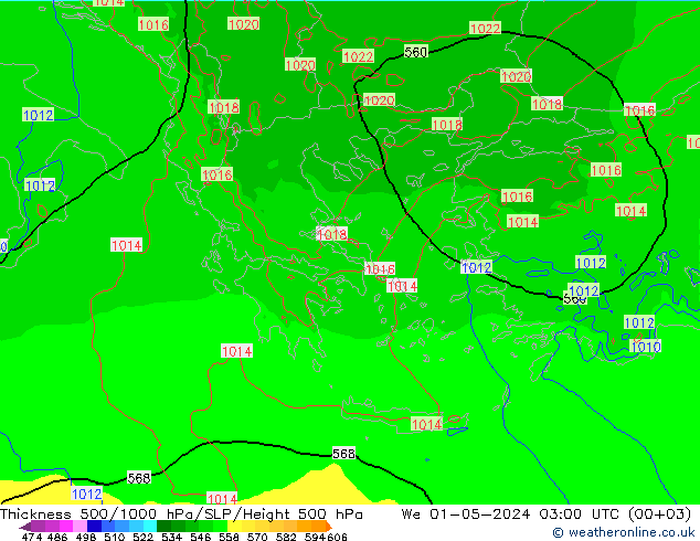 Thck 500-1000hPa Arpege-eu mer 01.05.2024 03 UTC