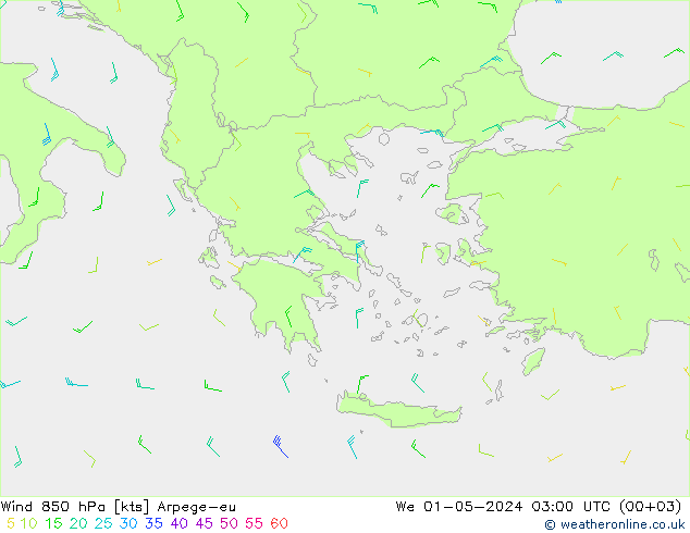 Wind 850 hPa Arpege-eu St 01.05.2024 03 UTC