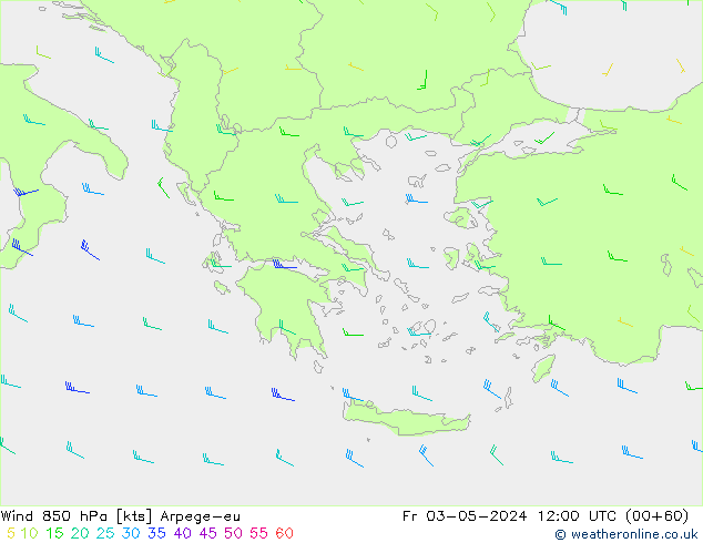 Vento 850 hPa Arpege-eu Sex 03.05.2024 12 UTC