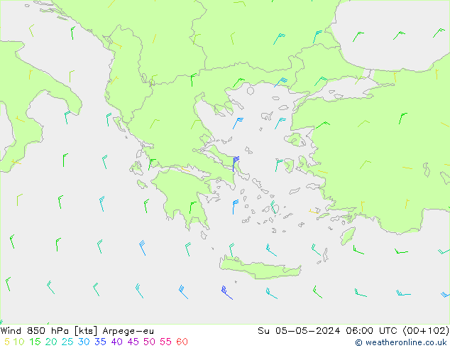 wiatr 850 hPa Arpege-eu nie. 05.05.2024 06 UTC