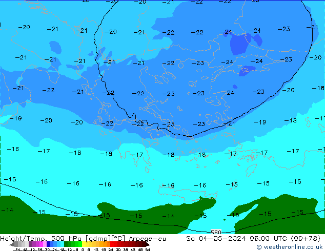 Height/Temp. 500 hPa Arpege-eu Sa 04.05.2024 06 UTC