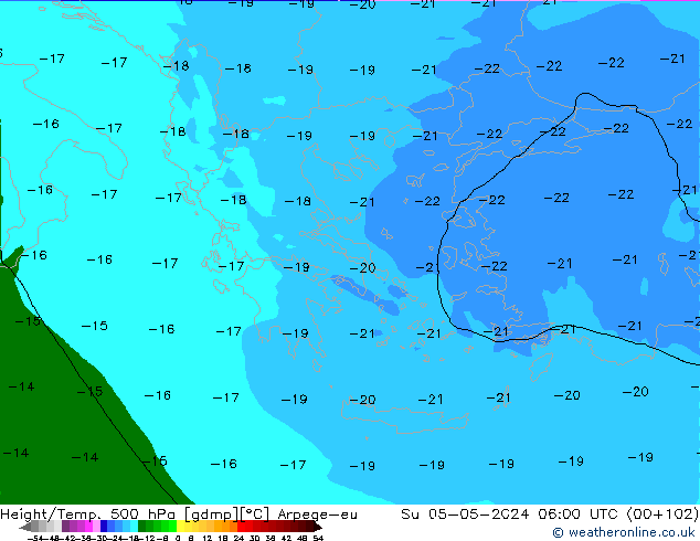 Hoogte/Temp. 500 hPa Arpege-eu zo 05.05.2024 06 UTC