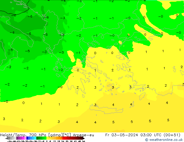 Height/Temp. 700 hPa Arpege-eu Fr 03.05.2024 03 UTC