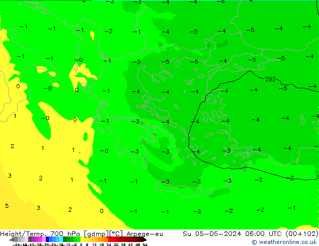 Hoogte/Temp. 700 hPa Arpege-eu zo 05.05.2024 06 UTC