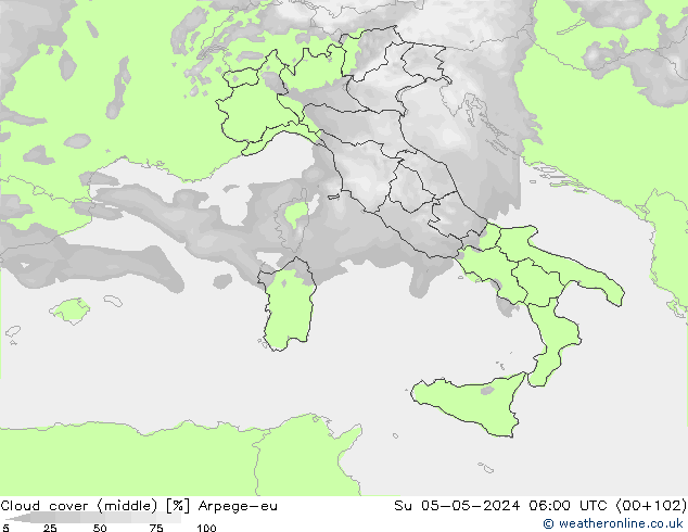 Bulutlar (orta) Arpege-eu Paz 05.05.2024 06 UTC