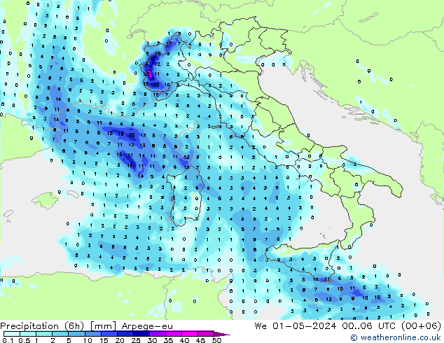 Precipitation (6h) Arpege-eu We 01.05.2024 06 UTC