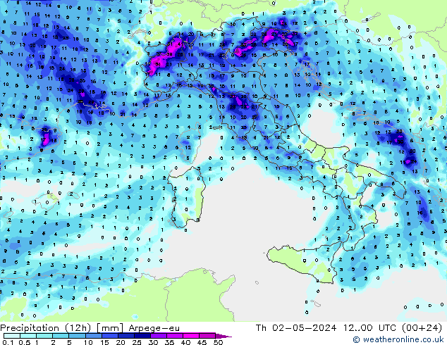 Precipitation (12h) Arpege-eu Th 02.05.2024 00 UTC