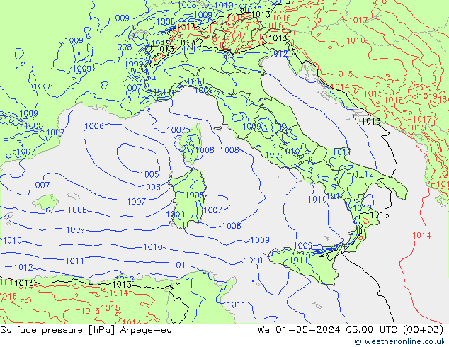 Surface pressure Arpege-eu We 01.05.2024 03 UTC