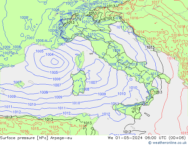 Pressione al suolo Arpege-eu mer 01.05.2024 06 UTC