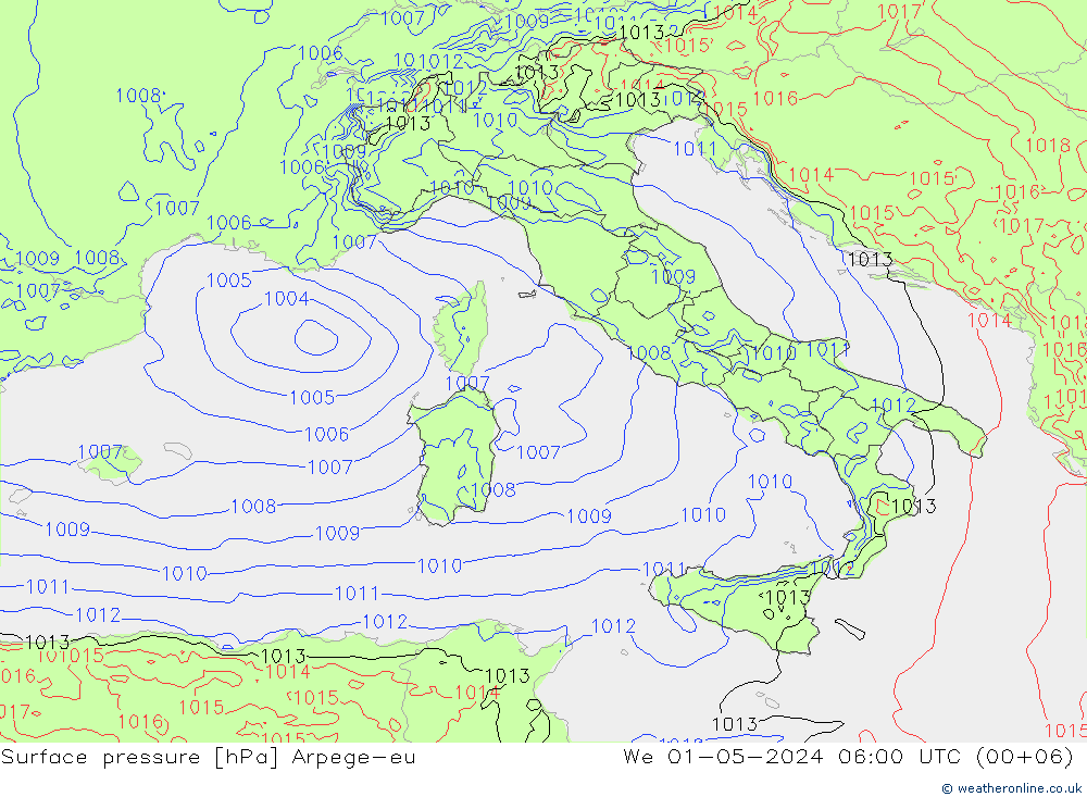 Pressione al suolo Arpege-eu mer 01.05.2024 06 UTC