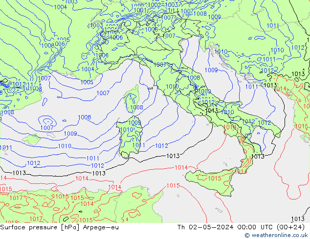 Surface pressure Arpege-eu Th 02.05.2024 00 UTC