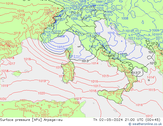 приземное давление Arpege-eu чт 02.05.2024 21 UTC