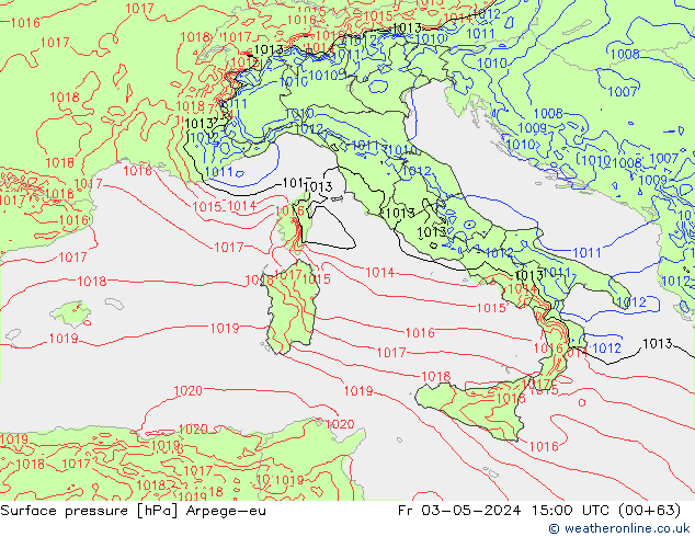 Atmosférický tlak Arpege-eu Pá 03.05.2024 15 UTC