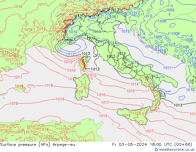 Atmosférický tlak Arpege-eu Pá 03.05.2024 18 UTC