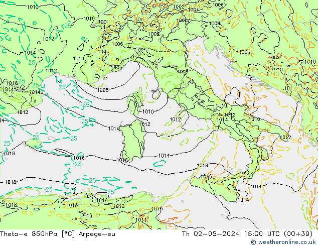 Theta-e 850hPa Arpege-eu Th 02.05.2024 15 UTC