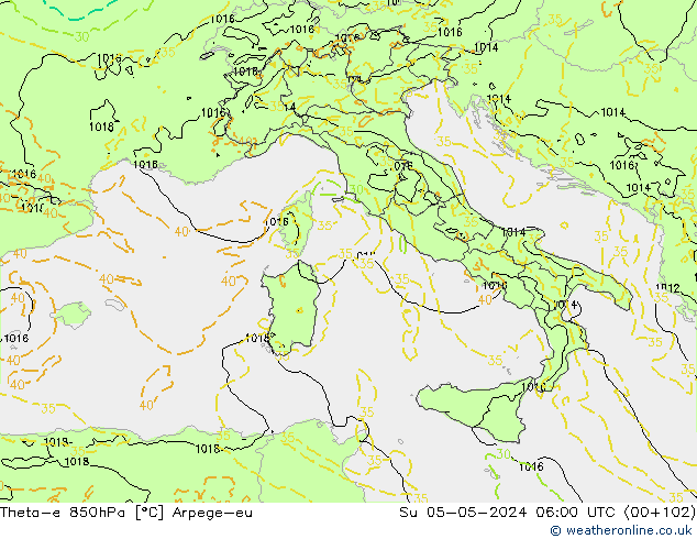 Theta-e 850hPa Arpege-eu nie. 05.05.2024 06 UTC