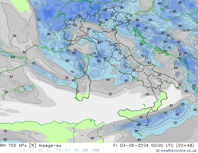 RH 700 hPa Arpege-eu Fr 03.05.2024 00 UTC