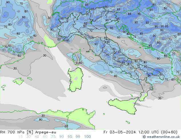 RH 700 hPa Arpege-eu  03.05.2024 12 UTC