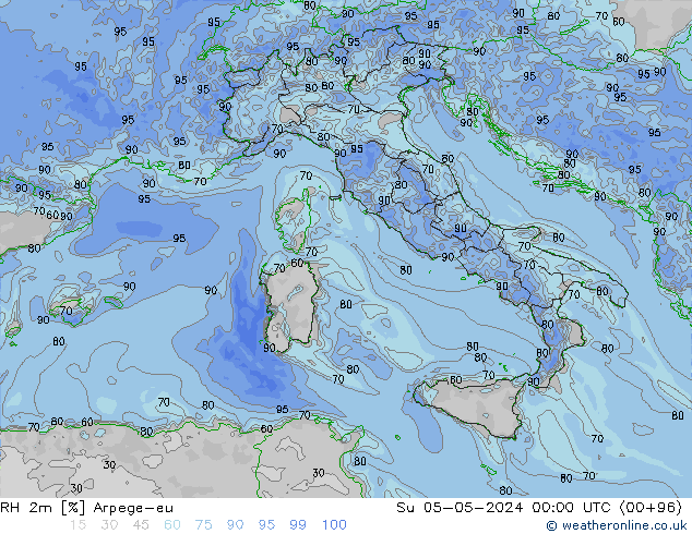 RH 2m Arpege-eu Ne 05.05.2024 00 UTC