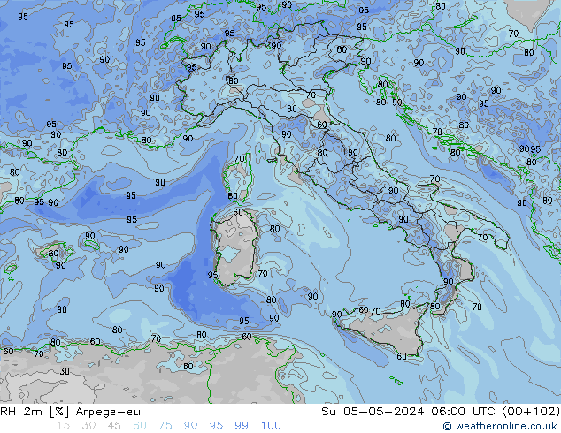 RH 2m Arpege-eu Su 05.05.2024 06 UTC