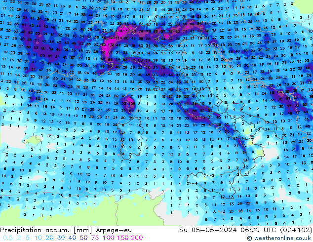 Précipitation accum. Arpege-eu dim 05.05.2024 06 UTC